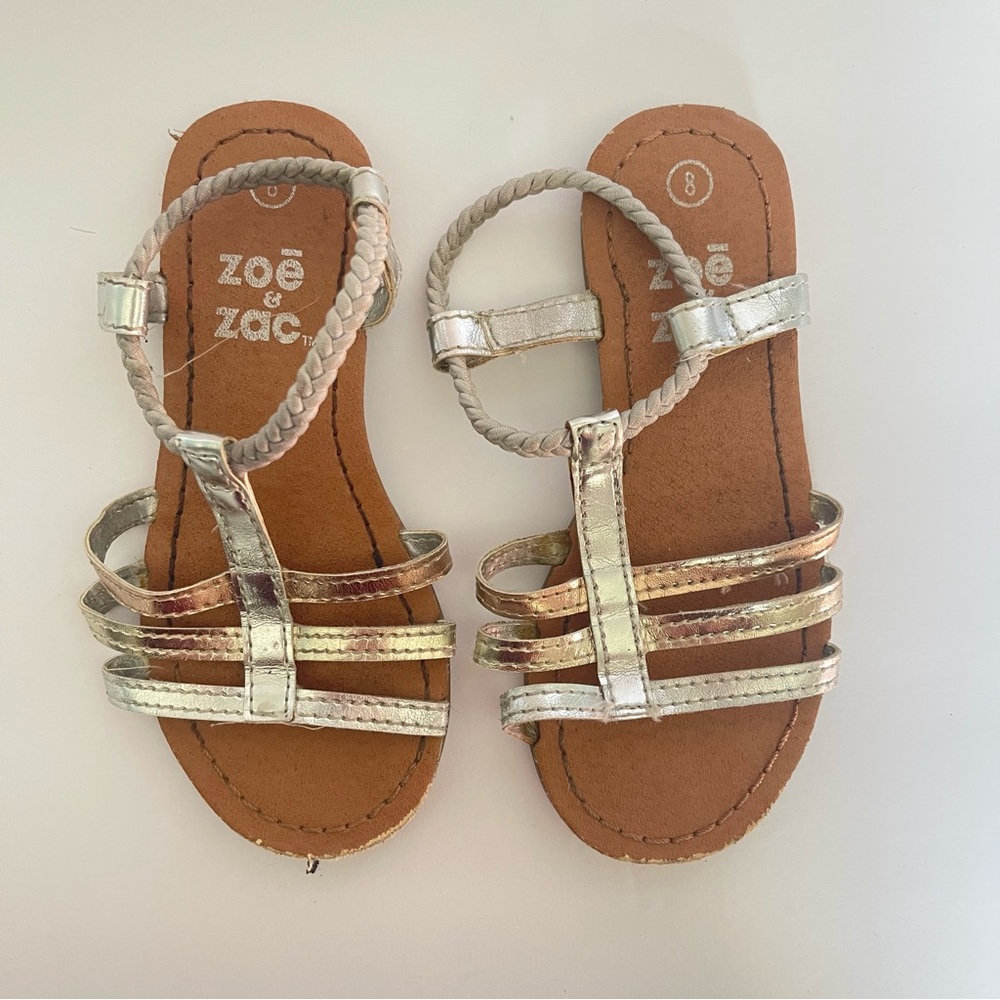 Zoe & Zac Kids Toddler Girls Silver and Gold Spring Sandals- size 8